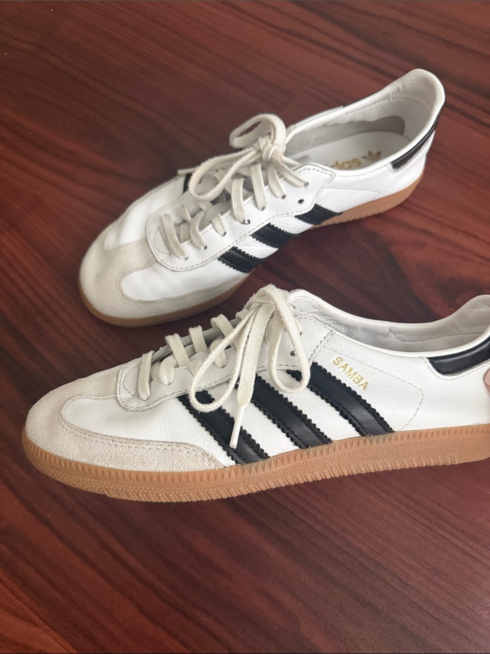 adidas Samba White Sneakers with Black Stripes and Gum Sole